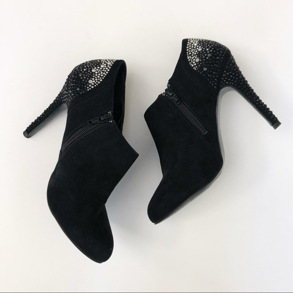🚫 SOLD Aldo Suede Leather Rhinestone Heel Booties 7.5 - Picture 4 of 9